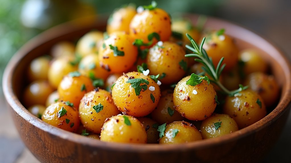 garnish potatoes with fresh herbs
