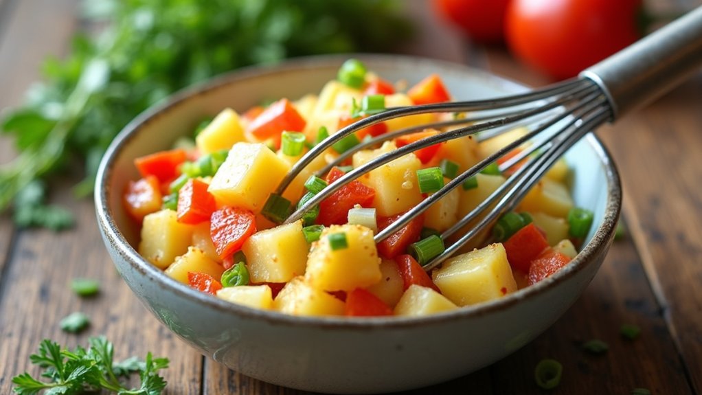 mix dressing with vegetables