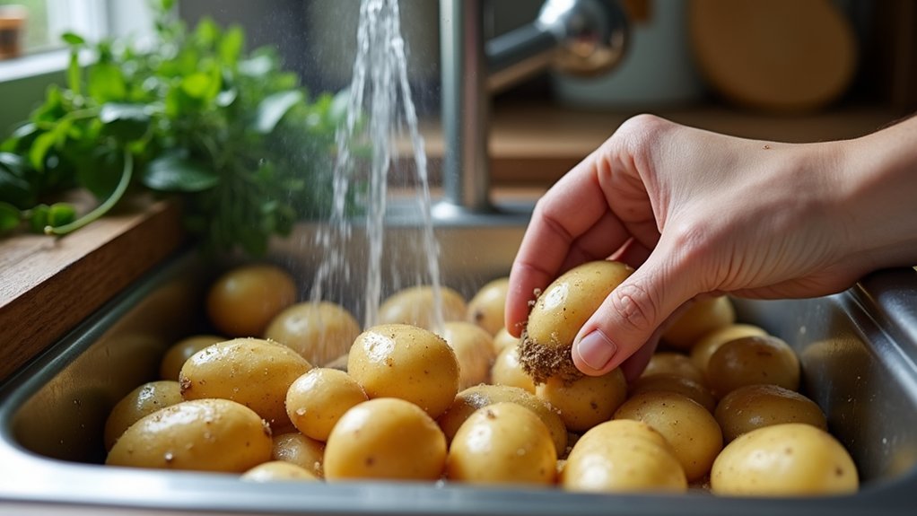 wash and scrub potatoes
