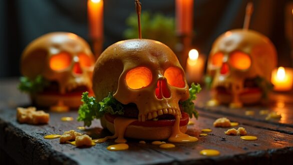 spooky cheeseburger themed meal
