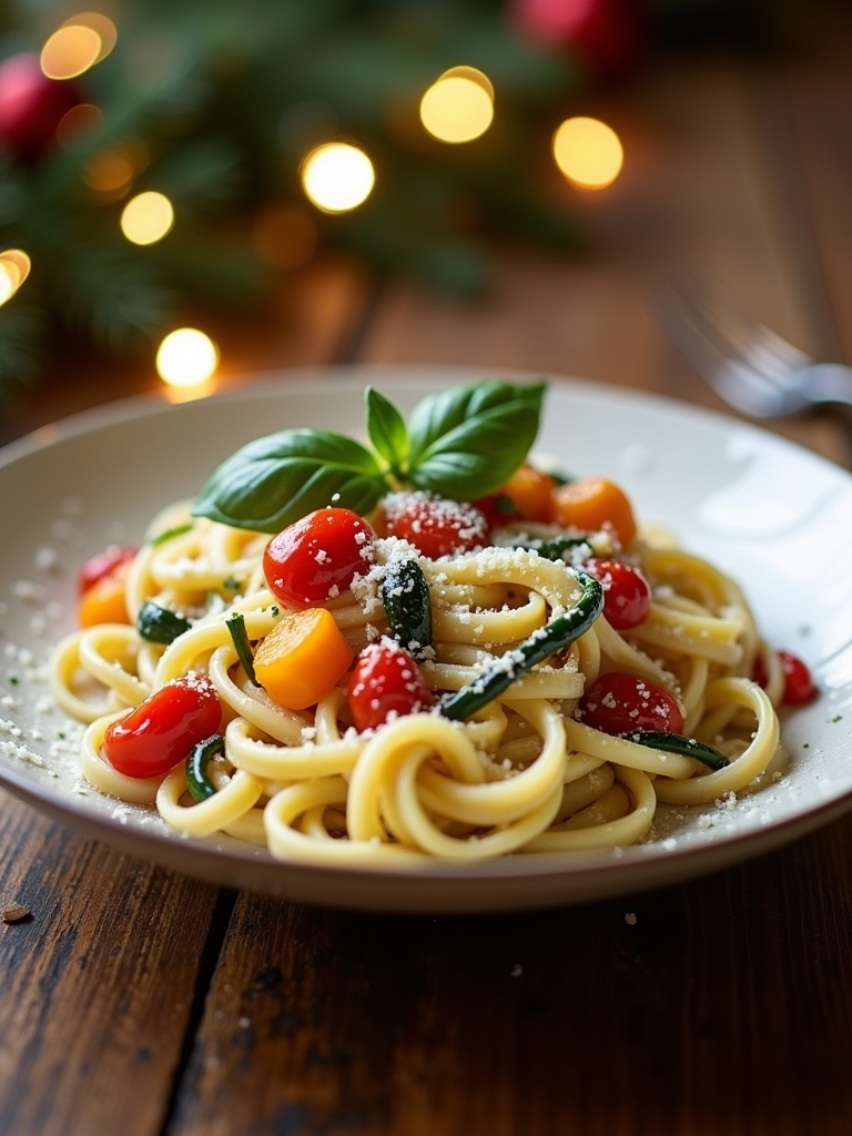colorful winter vegetable pasta