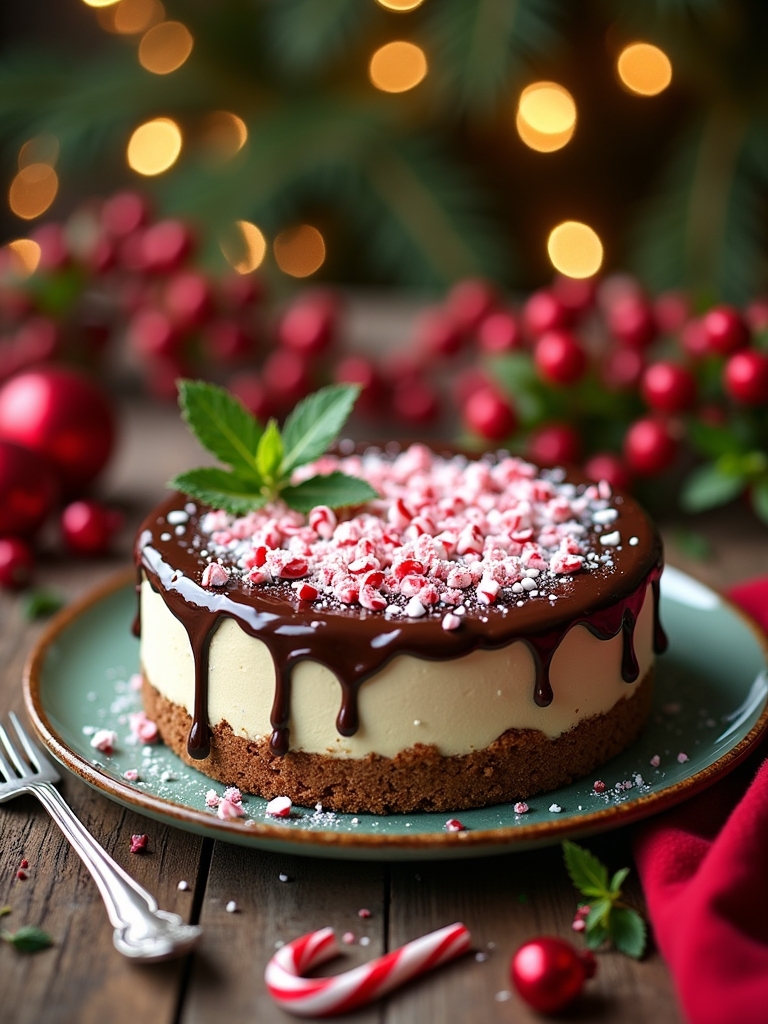festive peppermint bark cheesecake