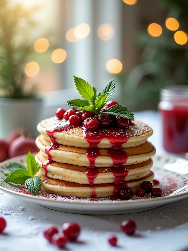 fluffy pancakes with berry compote