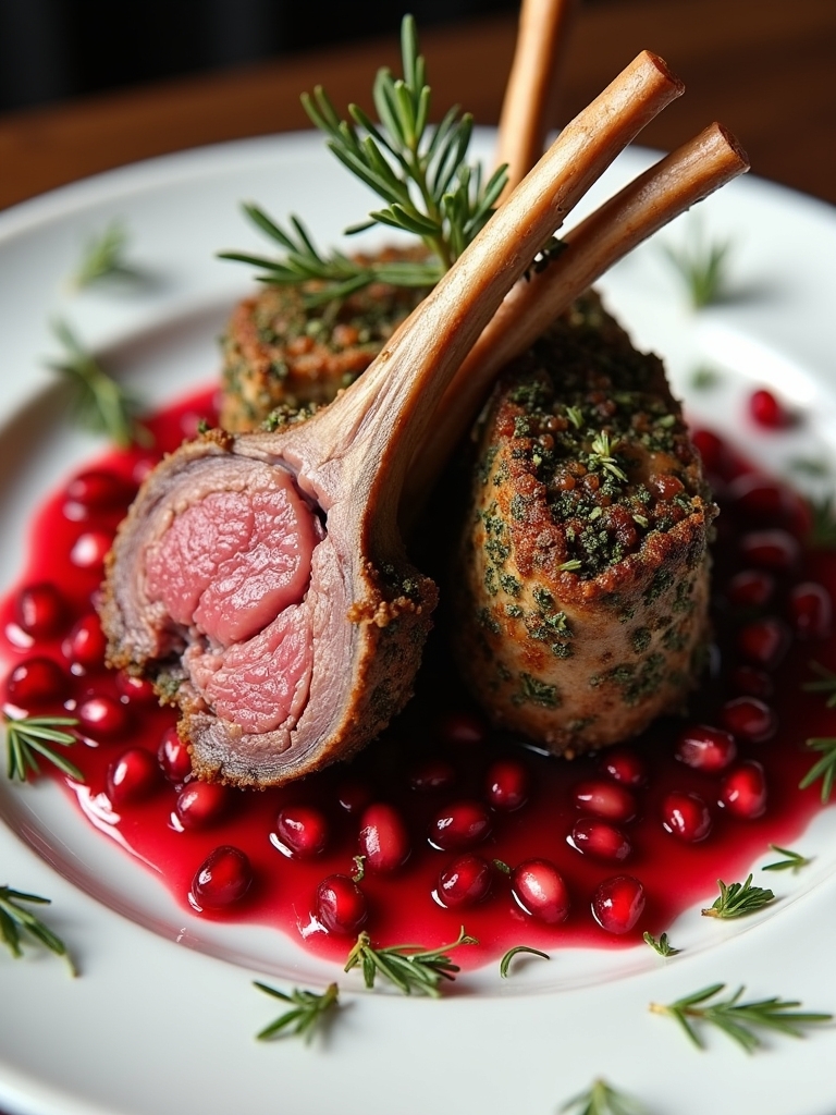 herb crusted lamb with pomegranate
