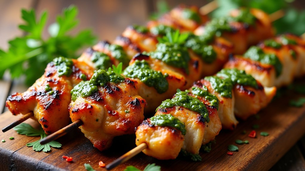 baste skewers with chimichurri