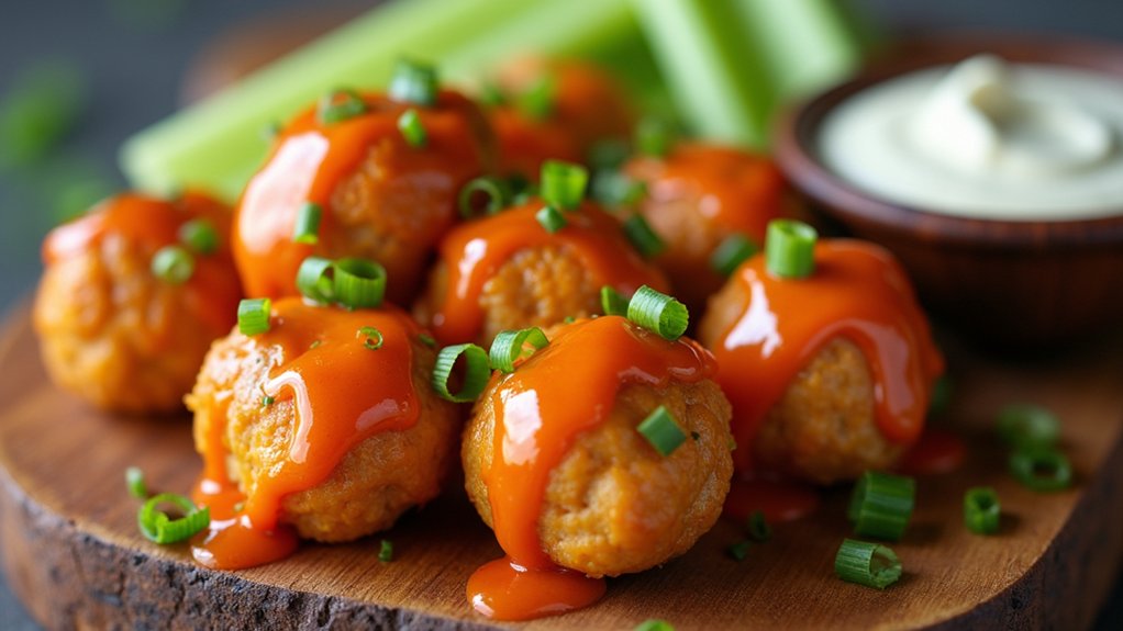 brush meatballs with buffalo sauce