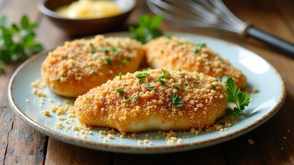 coat chicken with breadcrumbs