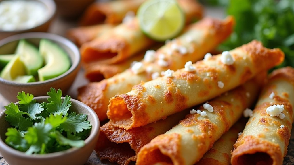 crispy taquitos with toppings