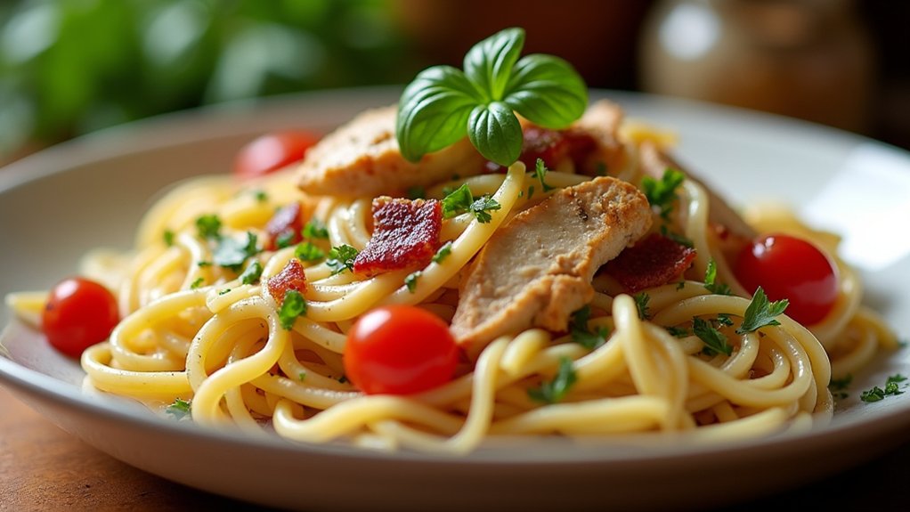 garnish pasta with fresh herbs