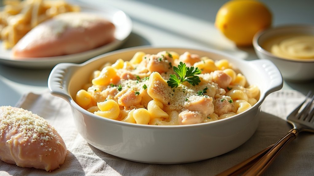 mix in chicken pasta