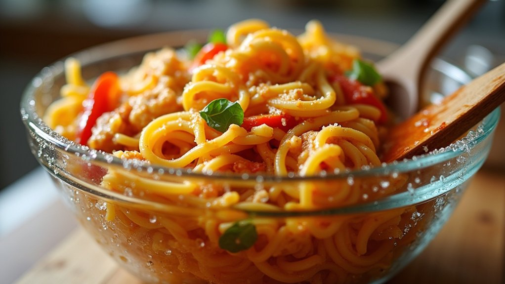 mixing ingredients for casserole
