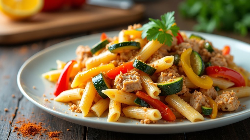 saut chicken and colorful vegetables