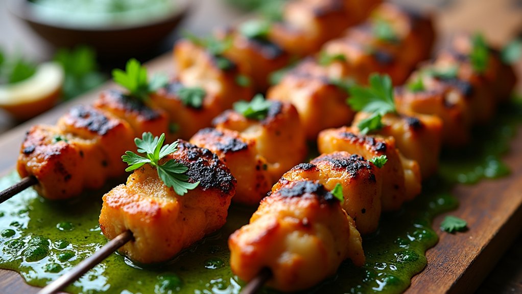 thread chicken onto skewers